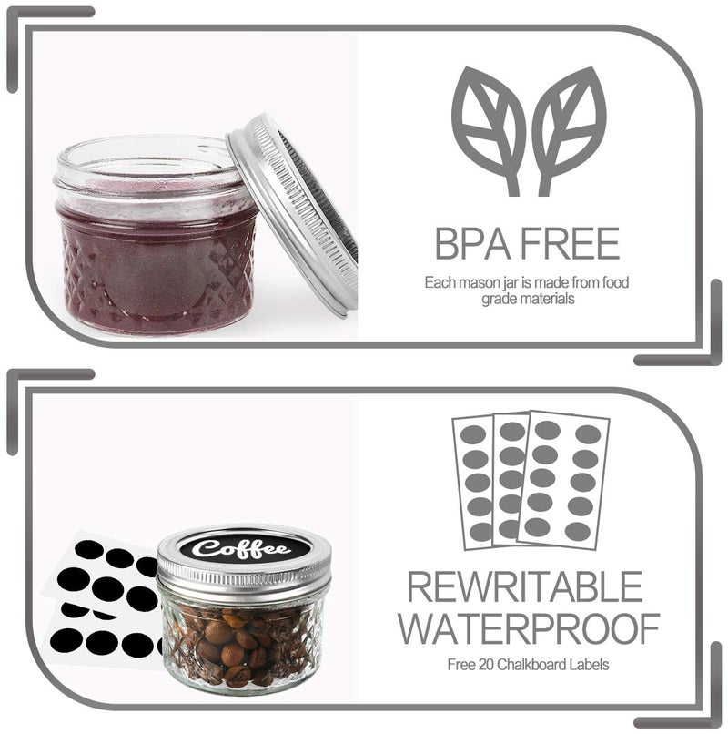 VERONES Mason/Canning Jars, 4 OZ Jelly Jars With Regular Lids and Bands, Ideal for Jam, Honey, Wedding/Shower Favors, DIY Spice Jars, 16 PACK, Extra 16 Lids - Image 3